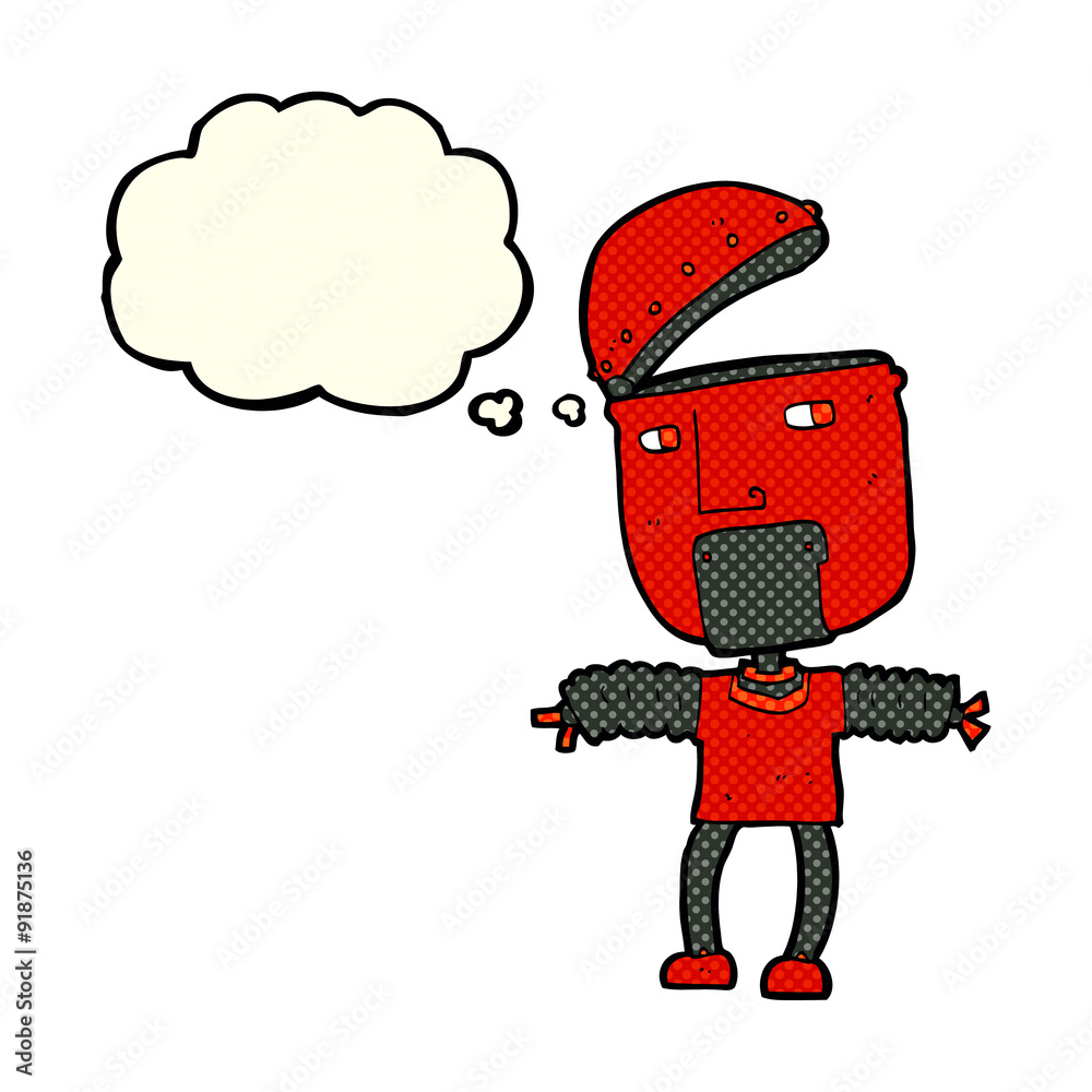 Fototapeta premium funny cartoon robot with open head with thought bubble