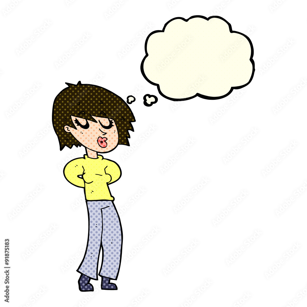 cartoon woman whistling with thought bubble cartoon woman whistling with thought bubble