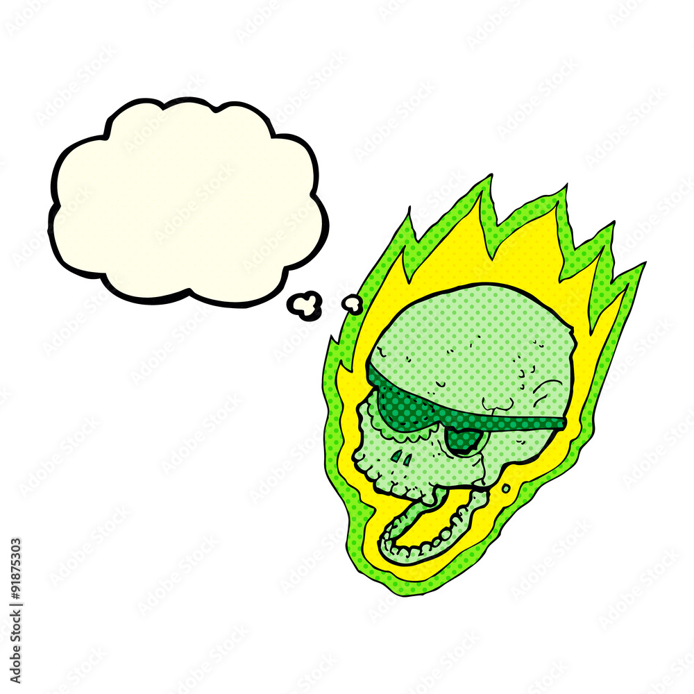 cartoon flaming pirate skull with thought bubble cartoon flaming pirate skull with thought bubble
