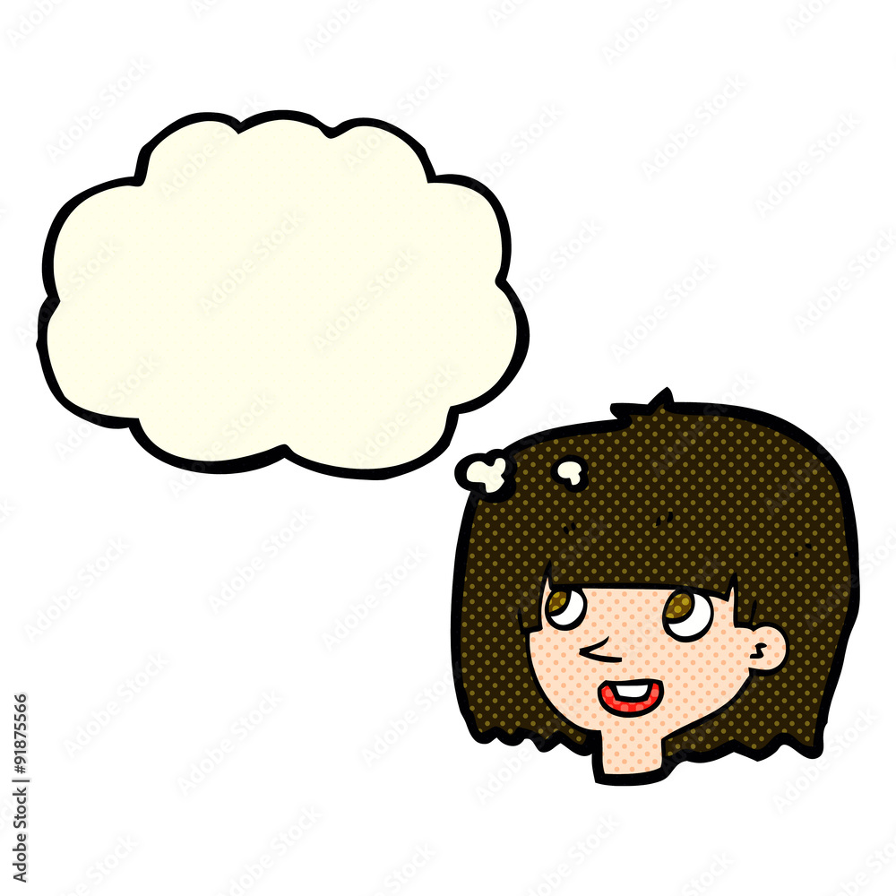 cartoon happy female face with thought bubble cartoon happy female face with thought bubble