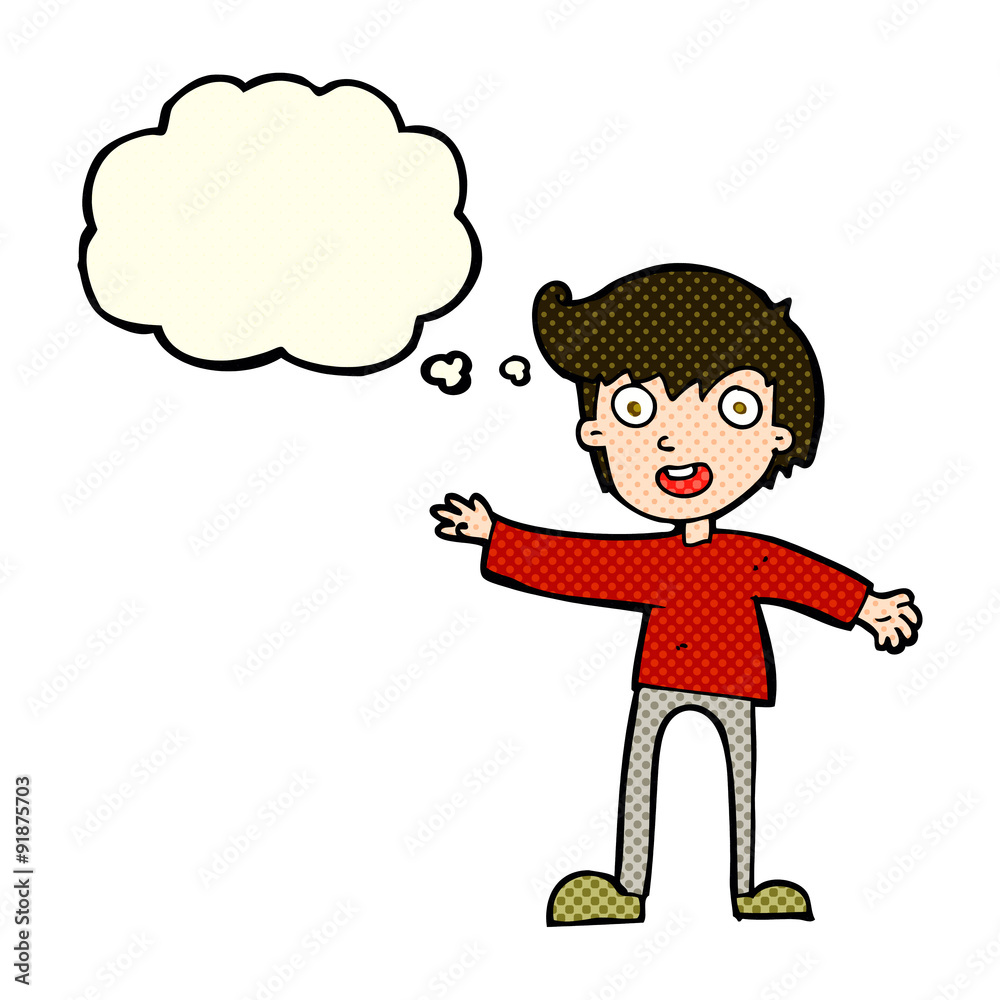 cartoon excited boy with thought bubble cartoon excited boy with thought bubble