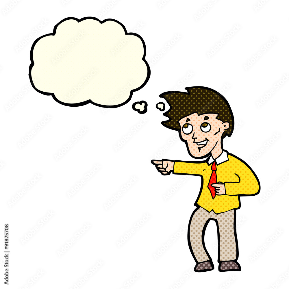 cartoon funny office man pointing with thought bubble cartoon funny office man pointing with thought bubble
