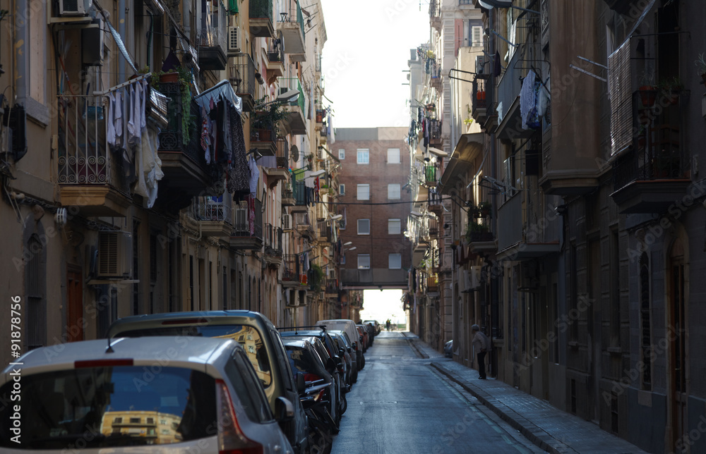 Barcelona Barcelonetta quarter empty morning street view.