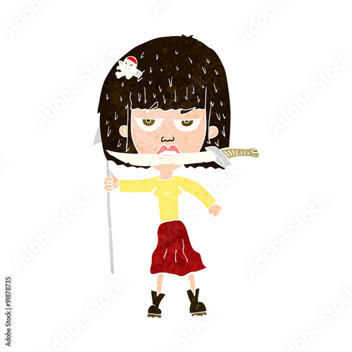 cartoon woman with knife and harpoon