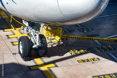 Front Wheels Boeing 747 on stand