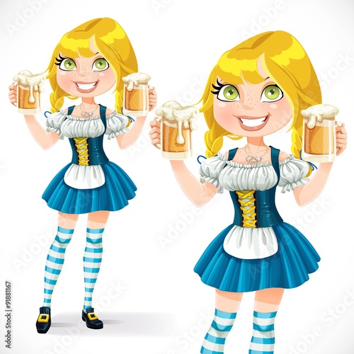 Pretty Blond girl with a glass of beer isolated on white backgro