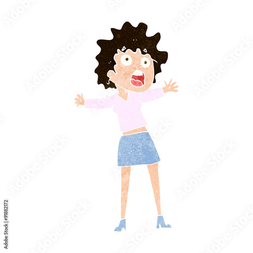 cartoon frightened woman