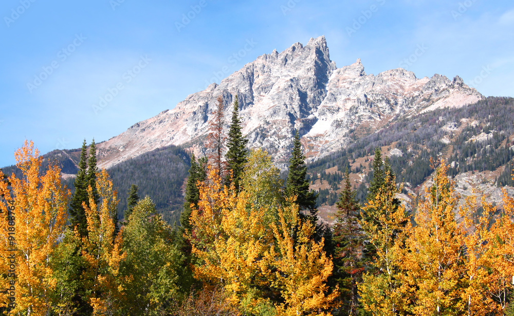 Grand Tetons peaks in autumn time