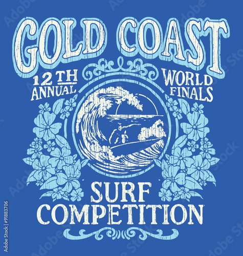 Vintage Surfing T-shirt Graphic Design. Gold Coast Surf Competition.