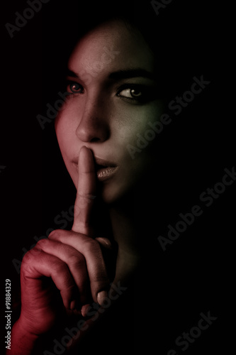 Shhh secret concept - finger over lips photo
