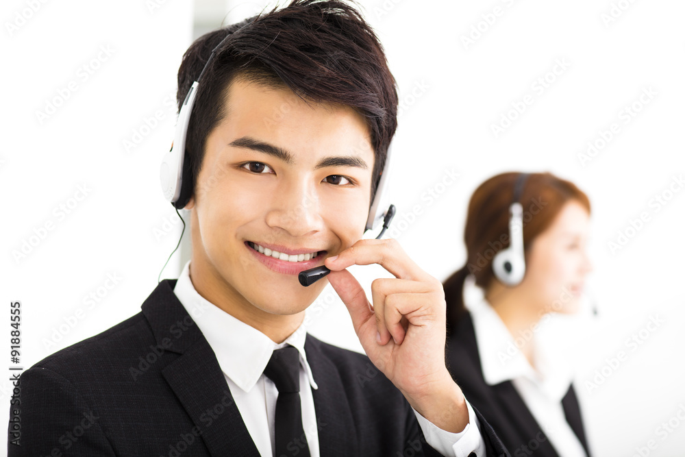 young business people working with headset in office young business people working with headset in office