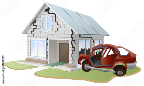 Car crash. Car crashed into wall at home. Property insurance