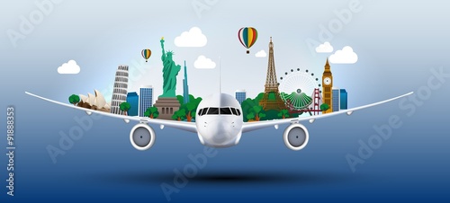 The concept travel the world on the airplanes