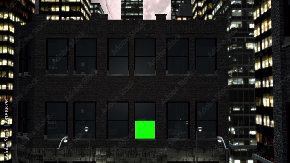Full moon and city by night with green screen Full moon and city by night with green screen