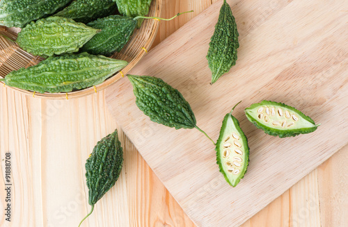 slice balsam apple (balsam pear, bitter cucumber, bitter gourd,