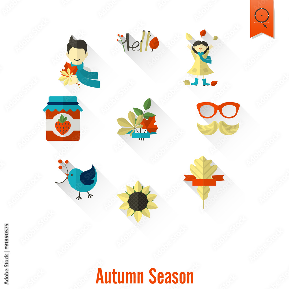 Set of Flat Autumn Icons