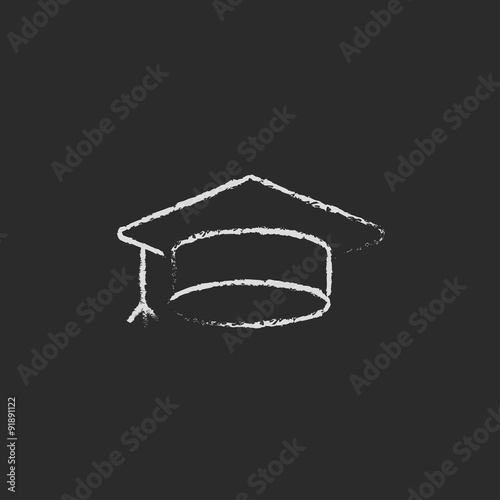 Graduation cap icon drawn in chalk.