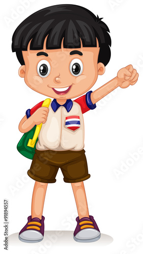 Thai boy carrying a backpack