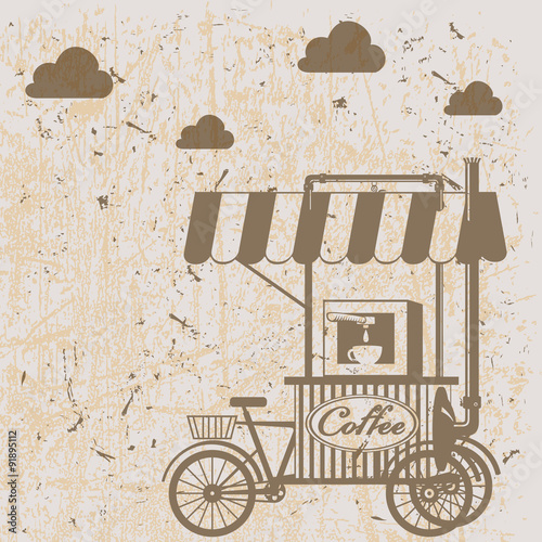 Creative detailed vector street coffee bicycle cart