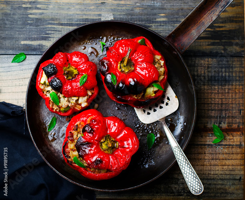 the sweet pepper stuffed with lamb and pearl barley photo