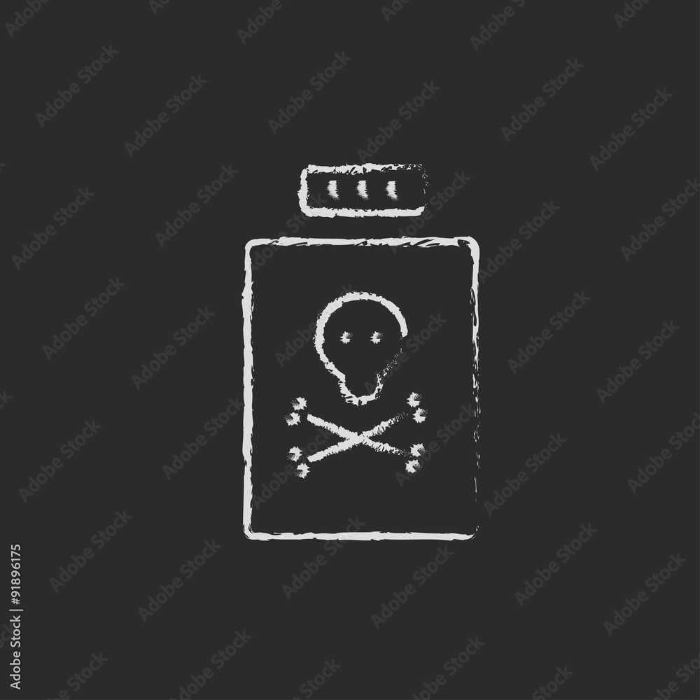 Bottle of poison icon drawn in chalk.