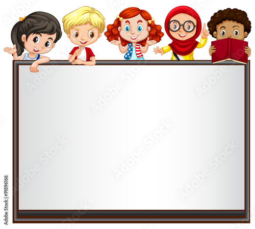 International children on whiteboard