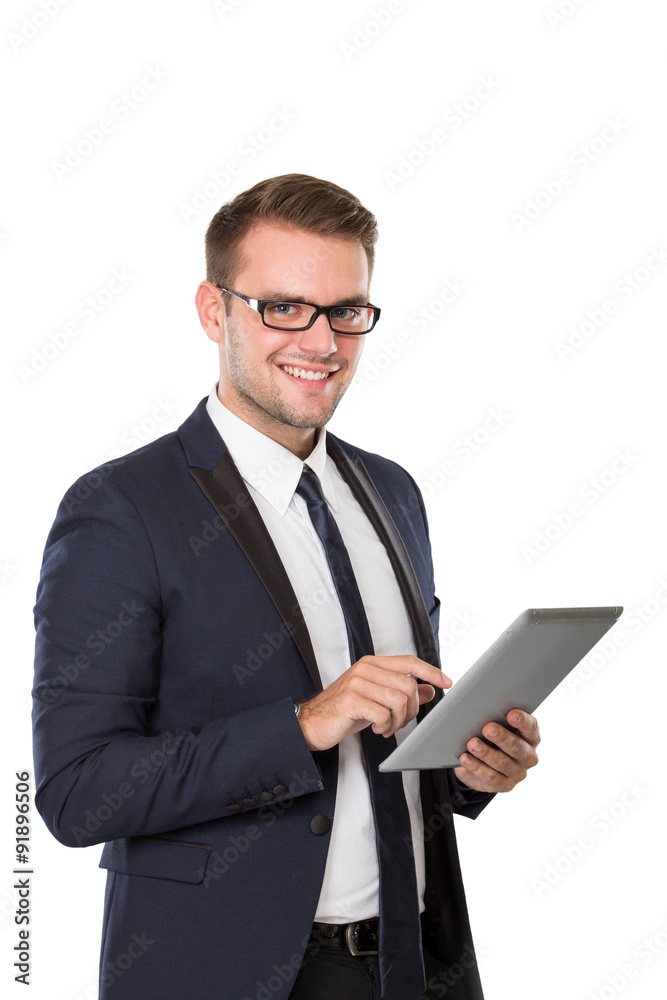 Businessman using a tablet pc, smiling Businessman using a tablet pc, smiling