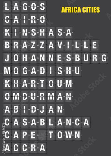 Names of African Cities on Split flap Flip Board Display