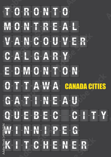 Names of Canadian Cities on Split flap Flip Board Display