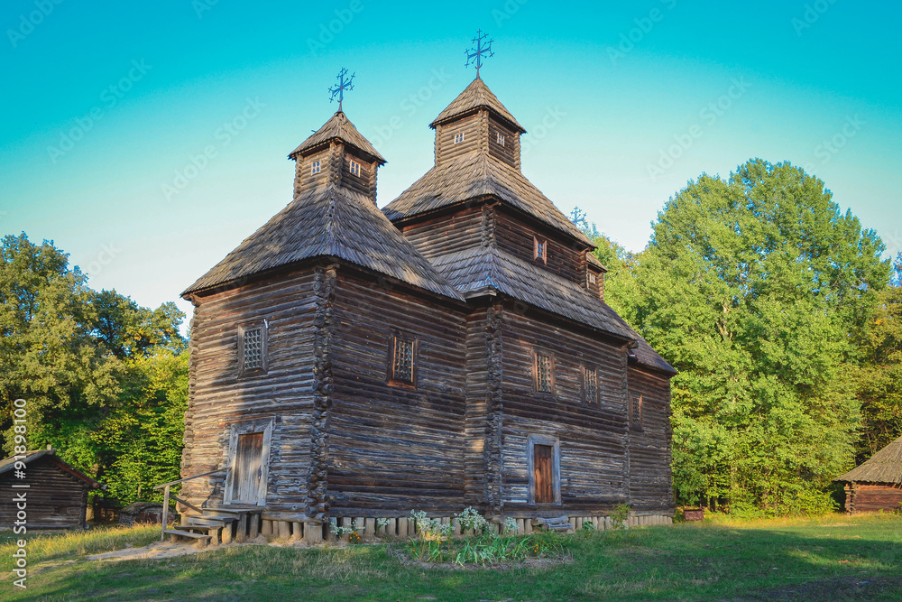 Old wooden church at ethnographic museum Pirogovo, Kiev, Ukraine Old wooden church at ethnographic museum Pirogovo, Kiev, Ukraine