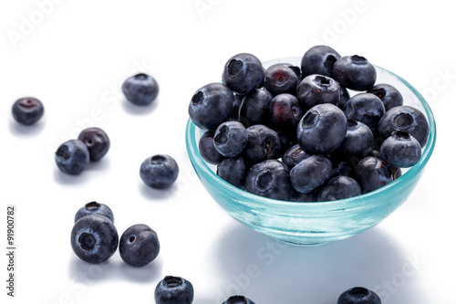 fresh blueberries in a glass bowl
