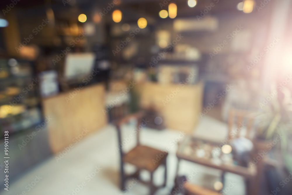 Blur background of coffee shop with bokeh.