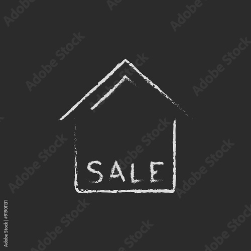 House for sale icon drawn in chalk.
