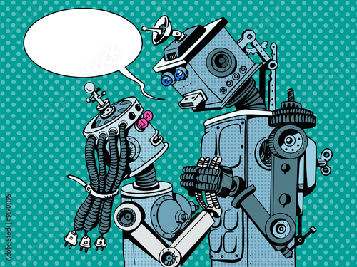 couple robots man woman love