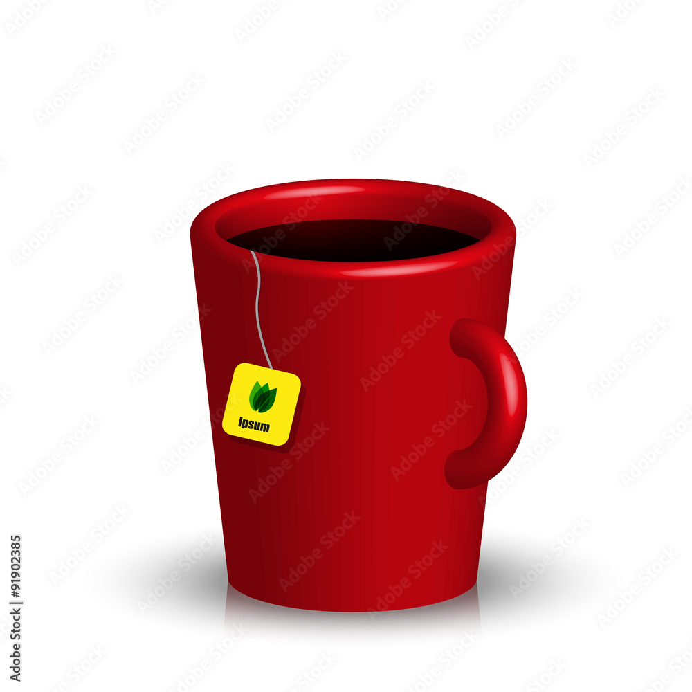 Cup of black tea with reflection and shadow red Cup of black tea with reflection and shadow red