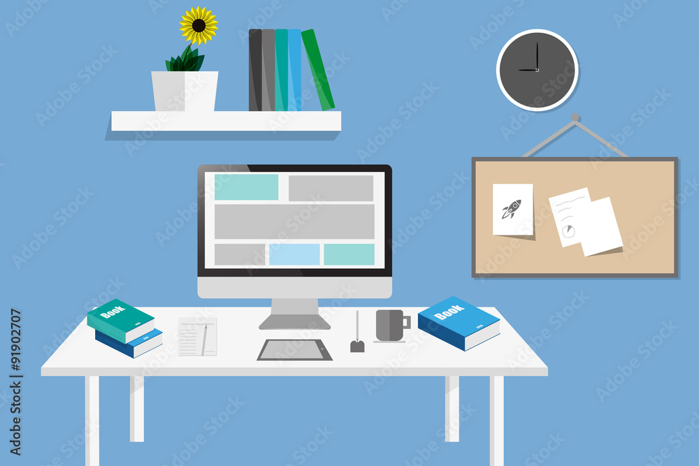 Elements of design, desktop flat style on a blue background