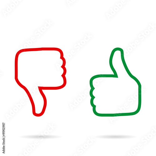Icons finger up and down with shadow flat style