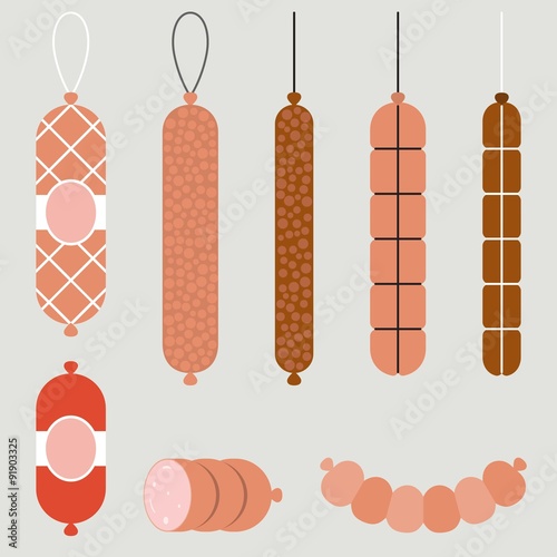 vector salami and pepperoni, flat design