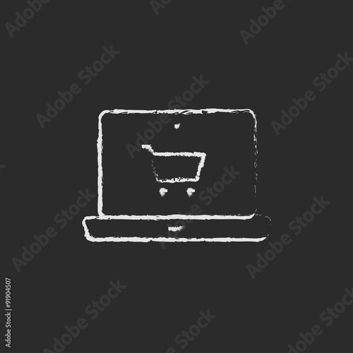 Online shopping icon drawn in chalk.