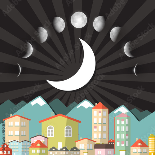 Moon Phases Sky above Night City