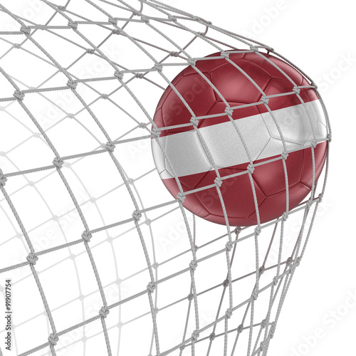 Latvian soccerball in net. Image with clipping path