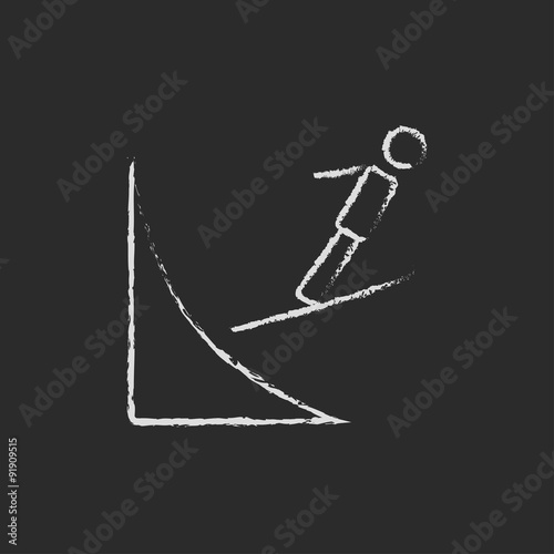 Ski jumping icon drawn in chalk.