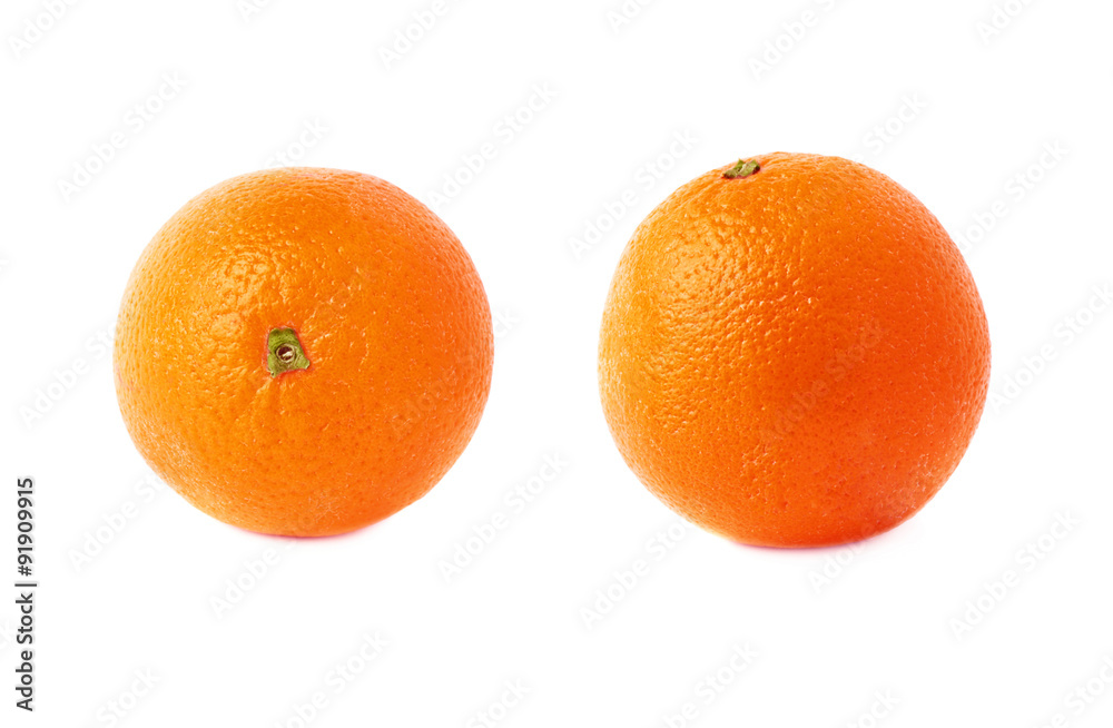 Set of orange fruit isolated over the white background, two Set of orange fruit isolated over the white background, two