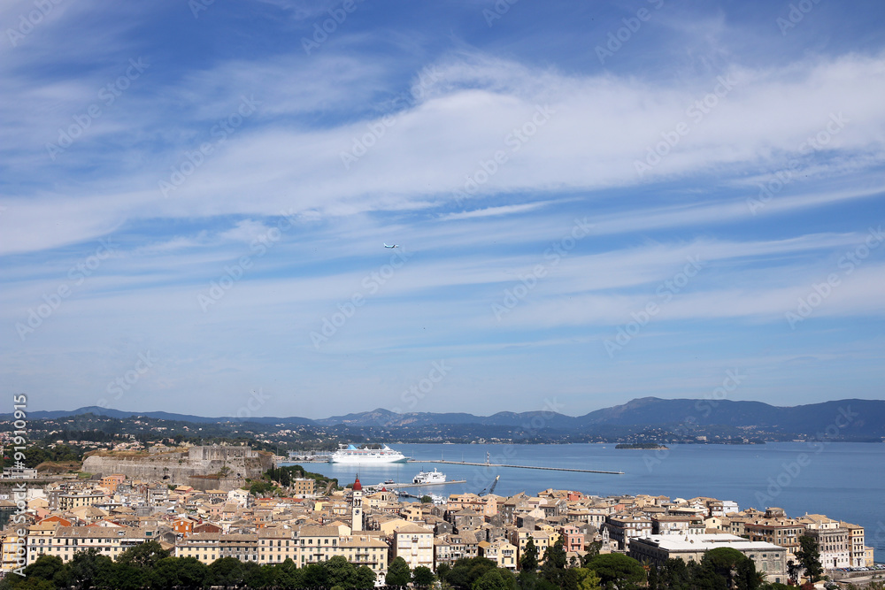 Corfu town and port with cruiser cityscape