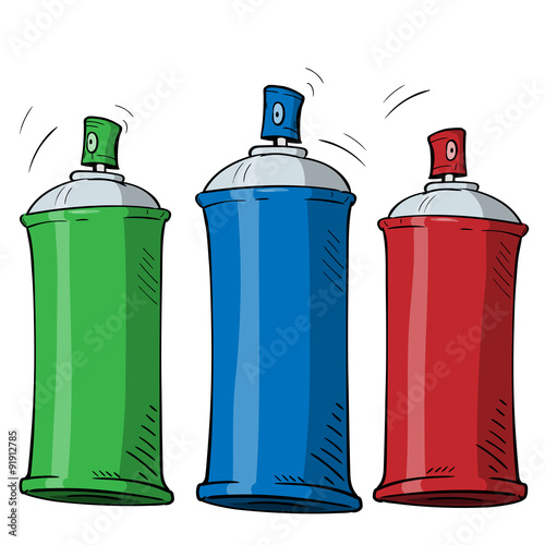 cartoon spray can in three different color on white background. Wector graphics.
