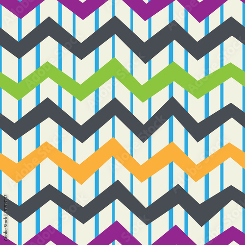 Retro seamless pattern of vertical bands and horizontal zigzags. Vintage background. Vector.
