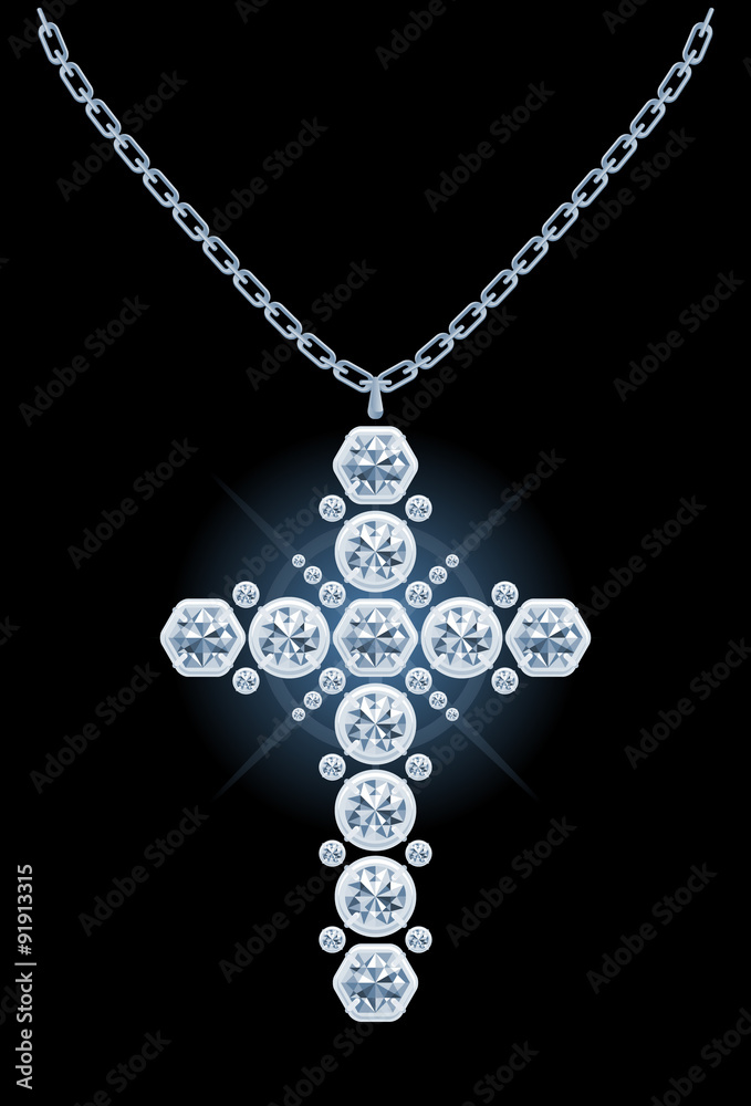 Diamond Christian cross pendant, vector illustration.