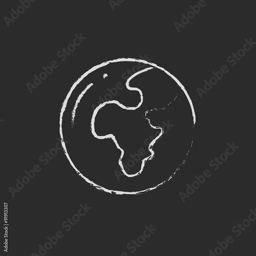 Globe icon drawn in chalk.