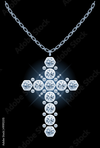 Diamond Christian cross pendant, vector illustration.