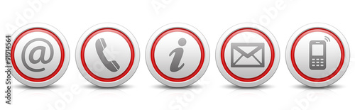 Contact Us – Set of light gray buttons with reflection & red photo